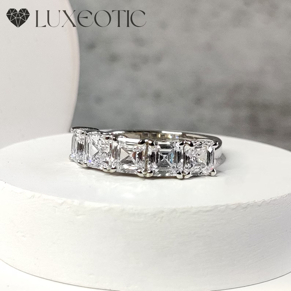 NWB 2.5 Ct White Asscher Cut 5-Stone Moissanite Band 925 Sterling Silver Sz 7 - Picture 4 of 10